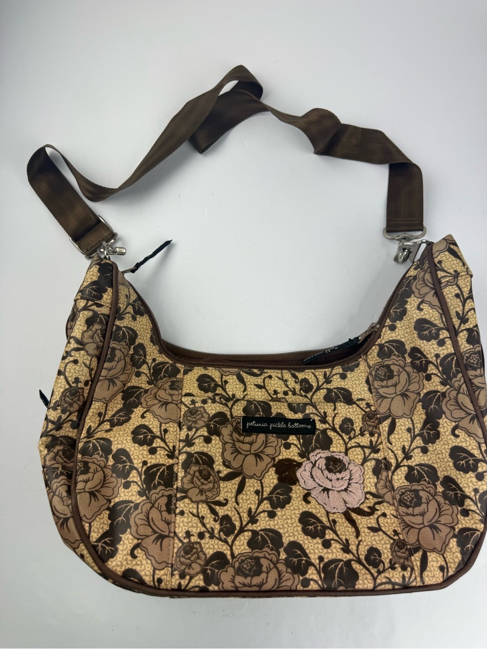 Petunia Pickle Bottom Diaper Bag Half Moon Touring Tote Brown Floral SEE ALL.